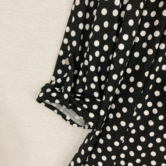 New Ellen Weaver Black White Polka Dot Stretch Knit Rolled Tab Top 2X Preppy - Picture 3 of 10